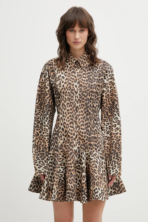 GANNI sukienka A1030184 kolor beżowy mini rozkloszowana A1030184