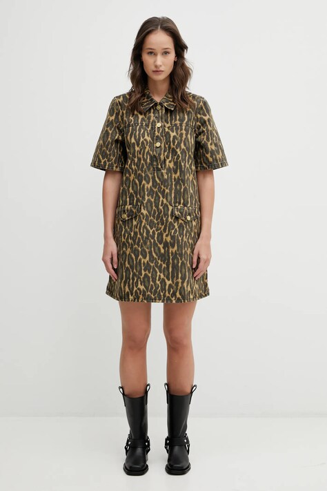 GANNI sukienka jeansowa kolor zielony mini prosta A1030096