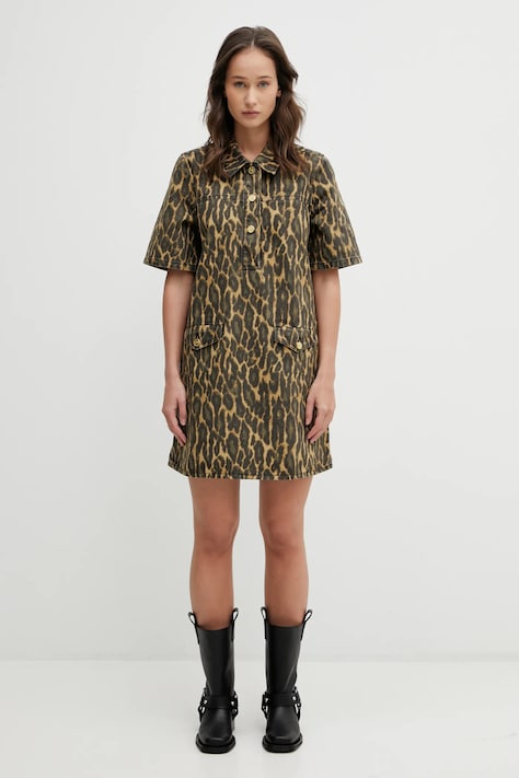 GANNI sukienka jeansowa kolor zielony mini prosta A1030096