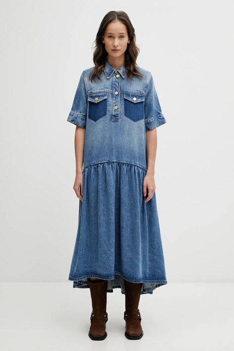 GANNI sukienka jeansowa kolor niebieski midi rozkloszowana A1030154