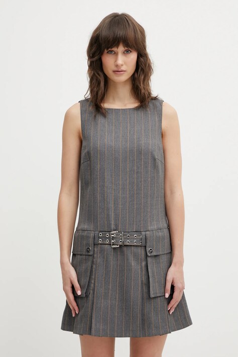 GANNI sukienka z dodatkiem wełny A1030180 kolor szary mini rozkloszowana A1030180