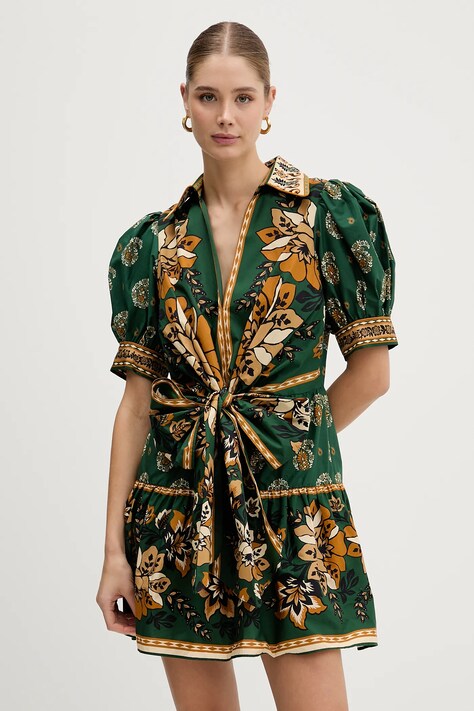 Farm Rio sukienka bawełniana kolor zielony mini rozkloszowana 351134