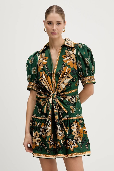 Farm Rio sukienka bawełniana kolor zielony mini rozkloszowana 351134