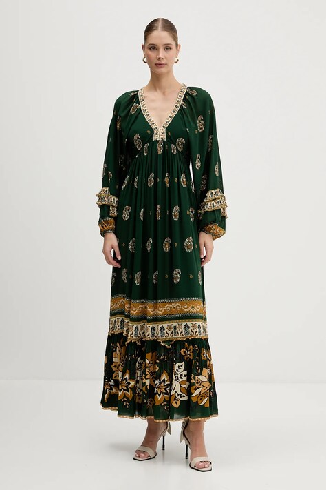 Farm Rio sukienka kolor zielony maxi rozkloszowana 351135