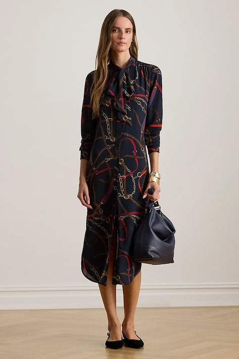 Lauren Ralph Lauren sukienka kolor granatowy midi prosta 200P03552