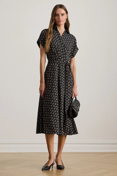 Lauren Ralph Lauren sukienka kolor granatowy midi rozkloszowana 200P03557