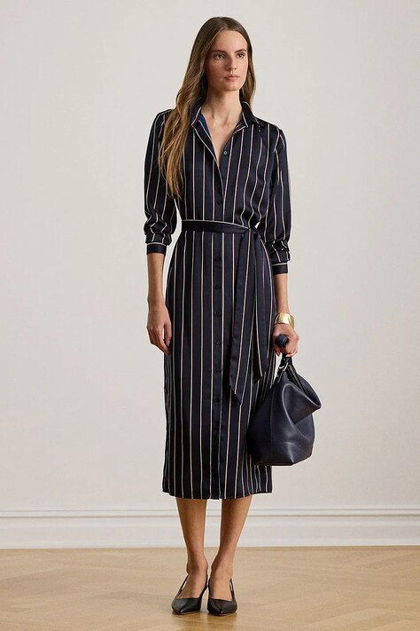 Lauren Ralph Lauren sukienka kolor granatowy midi rozkloszowana 200P03569