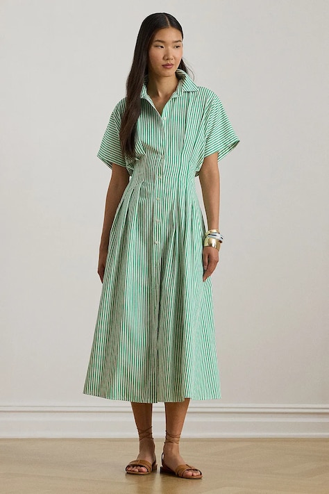 Lauren Ralph Lauren sukienka bawełniana kolor zielony midi rozkloszowana 200P03672