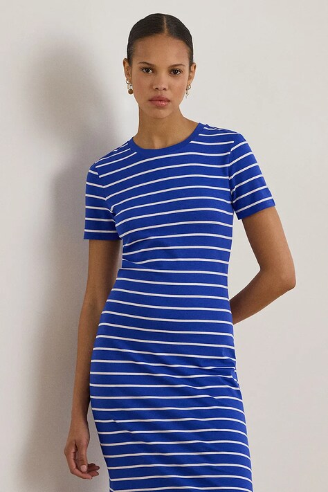 Lauren Ralph Lauren sukienka kolor niebieski midi prosta 200P03768