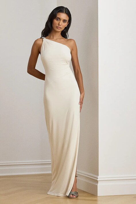 Lauren Ralph Lauren sukienka kolor beżowy maxi dopasowana 253980922