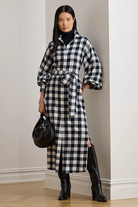 Lauren Ralph Lauren sukienka bawełniana kolor granatowy midi prosta 200P03519