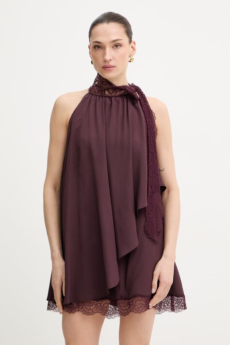 Pinko sukienka z dodatkiem jedwabiu kolor fioletowy mini rozkloszowana 106268 A32Y