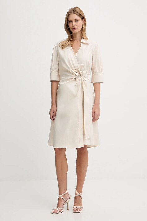 Pinko sukienka kolor beżowy midi rozkloszowana 106602 A35Q