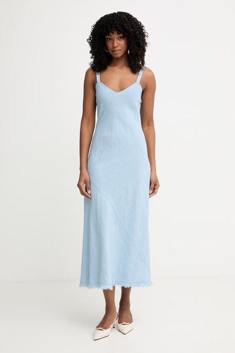 Pinko šaty se lnem modré hladké 106586 A34G