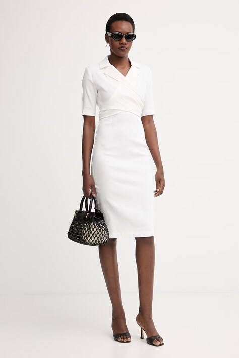 Pinko šaty s ľanom biele hladké 106499 A34I