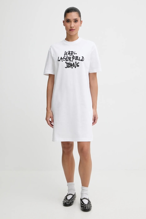 Bavlněné šaty Karl Lagerfeld Jeans bílá barva, mini, oversize, B1W13043