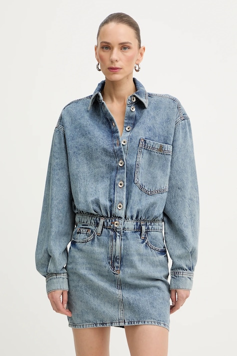 Patrizia Pepe sukienka jeansowa kolor niebieski mini prosta 8A1607 D108