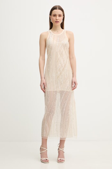Patrizia Pepe sukienka kolor beżowy maxi dopasowana 8A1639 J396