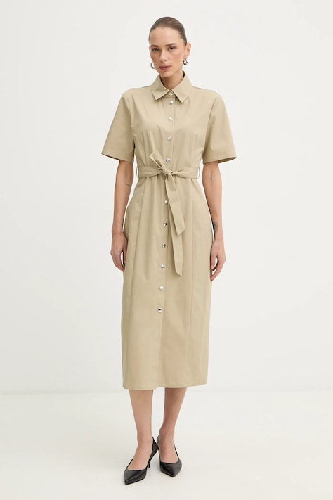 Patrizia Pepe sukienka kolor beżowy midi rozkloszowana 8A1658 A716