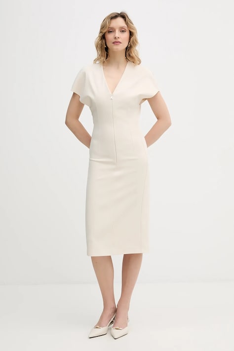 Patrizia Pepe sukienka kolor beżowy midi prosta 8A1663 A6F5