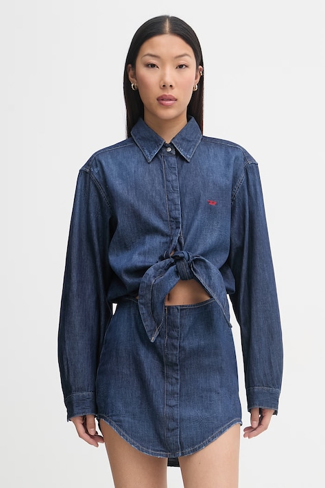 Diesel sukienka koszulowa bawełniana DE-SUSAN-D granatowa gładka A21457.0DBDB