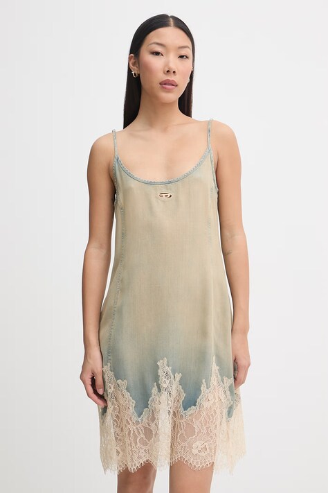 Diesel sukienka letnia z lyocellem DE-ODRY-S beżowa z koronkowymi wstawkami A21740.0CEDE