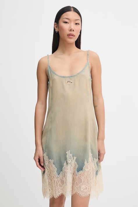 Diesel sukienka letnia z lyocellem DE-ODRY-S beżowa z koronkowymi wstawkami A21740.0CEDE