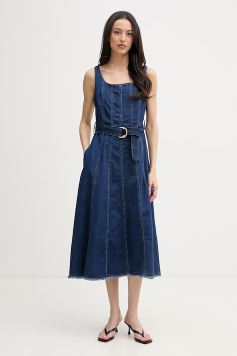 Joseph Ribkoff sukienka rozkloszowana z bawełną granatowa gładka 262901