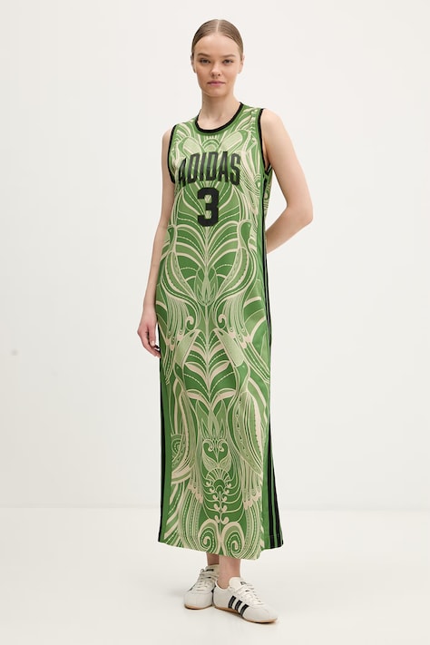 Рокля adidas x Farm Rio в зелено дълга със стандартна кройка KD4620