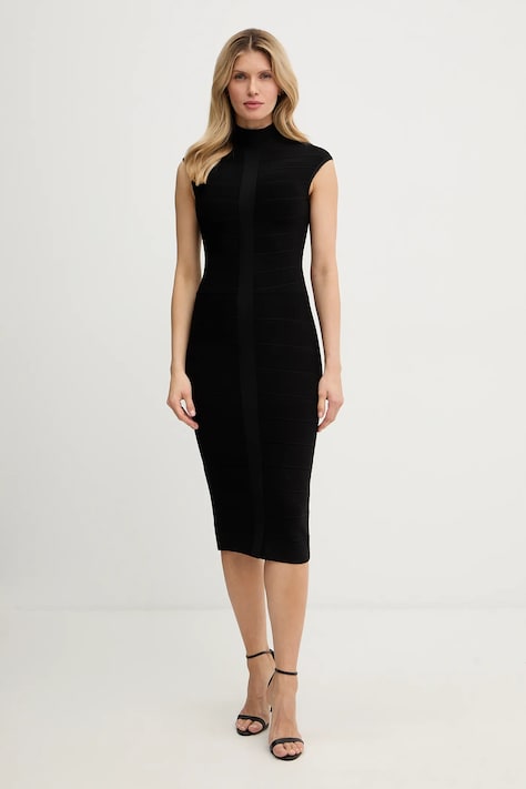Herve Leger sukienka Davina kolor czarny midi dopasowana HLT8567266