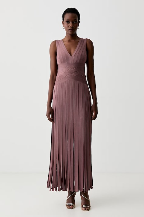 Herve Leger rochie Harlow culoarea maro, maxi, mulata, FRI8549951