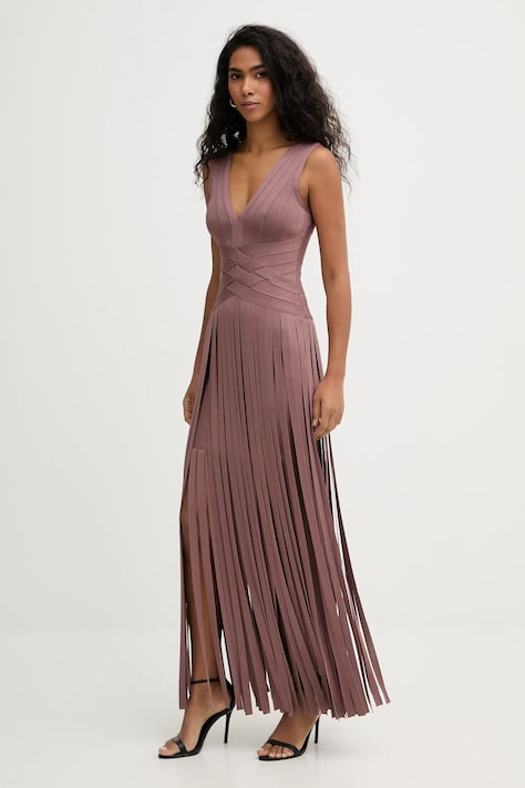 Herve Leger rochie Harlow culoarea maro, maxi, mulata, FRI8549951