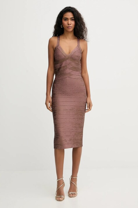 Herve Leger sukienka Indie kolor brązowy midi dopasowana HFL8549936