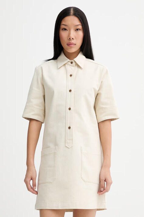 A.P.C. sukienka z bawełną ROBE POLY beżowa COHND.F35284