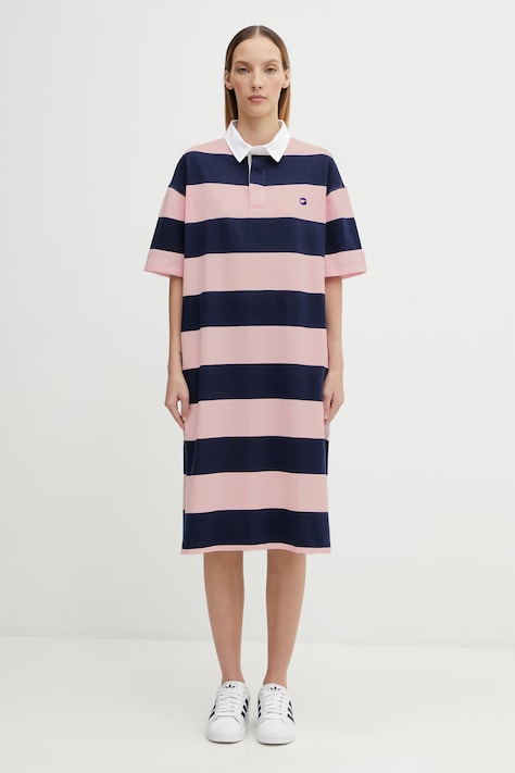 Bavlnené šaty Coperni Striped Polo ružová farba, mini, rovný strih, COPJS216F5026