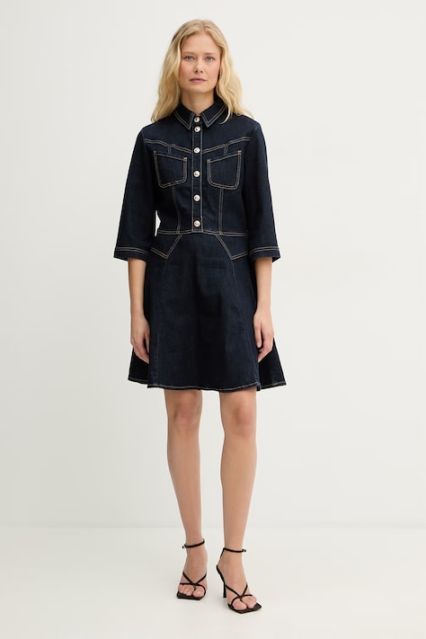 Morgan sukienka rozkloszowana jeansowa granatowa gładka REXAS