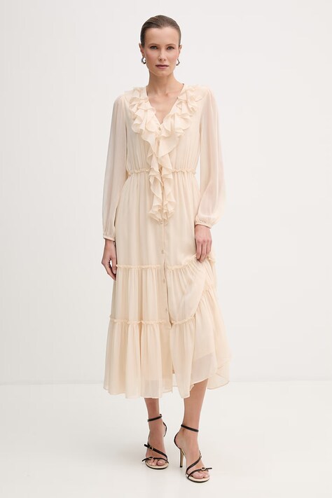 Morgan sukienka kolor beżowy maxi rozkloszowana ROMANCE