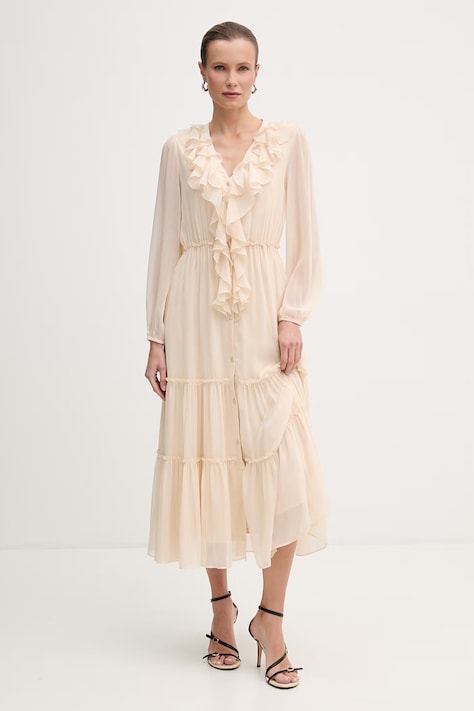 Morgan sukienka kolor beżowy maxi rozkloszowana ROMANCE