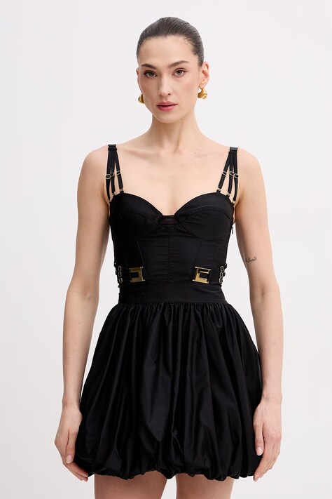 Elisabetta Franchi sukienka bombka czarna gładka AB90961E2