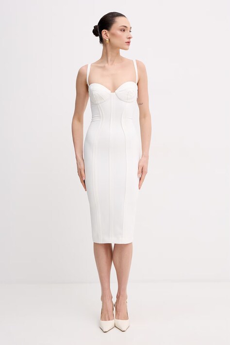 Elisabetta Franchi Sukienka bodycon beżowa gładka AB91861E2