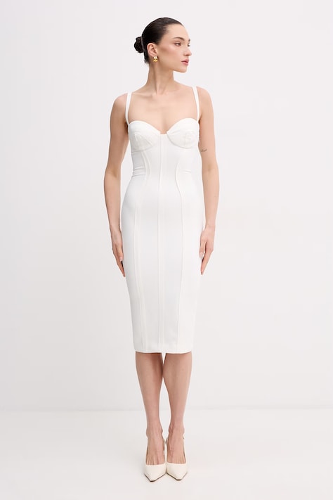 Elisabetta Franchi Sukienka bodycon beżowa gładka AB91861E2