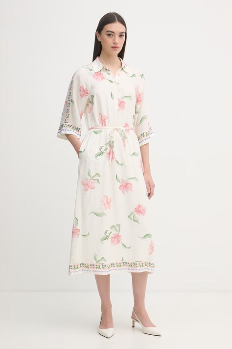 Mos Mosh sukienka letnia z wiskozą Bunno beżowa w kwiaty 177970