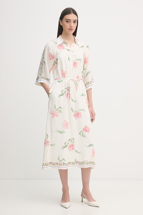 Mos Mosh sukienka letnia z wiskozą Bunno beżowa w kwiaty 177970