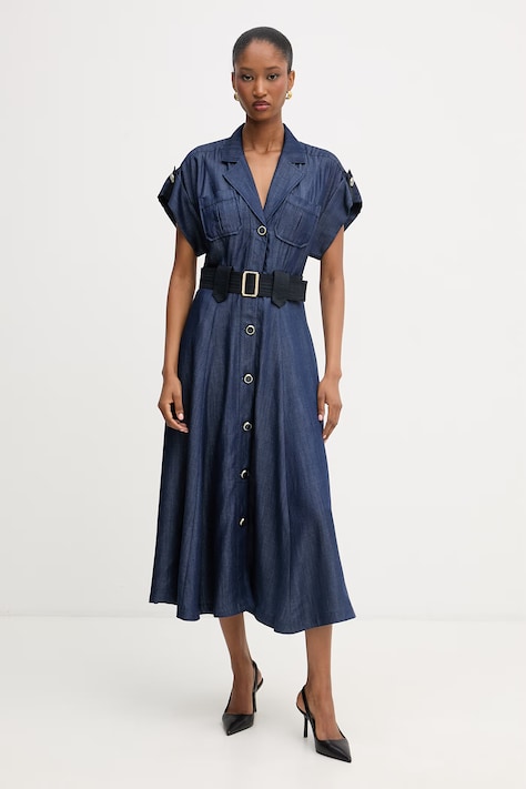 Liu Jo sukienka koszulowa z lyocellu granatowa gładka UA6315 D0335