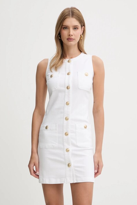 Liu Jo sukienka jeansowa kolor biały mini rozkloszowana UA6334 D0275