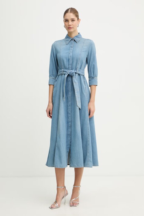 Marella sukienka jeansowa GIAMBO kolor niebieski midi rozkloszowana 2613221024200