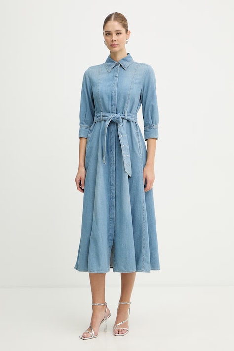 Marella sukienka jeansowa GIAMBO kolor niebieski midi rozkloszowana 2613221024200