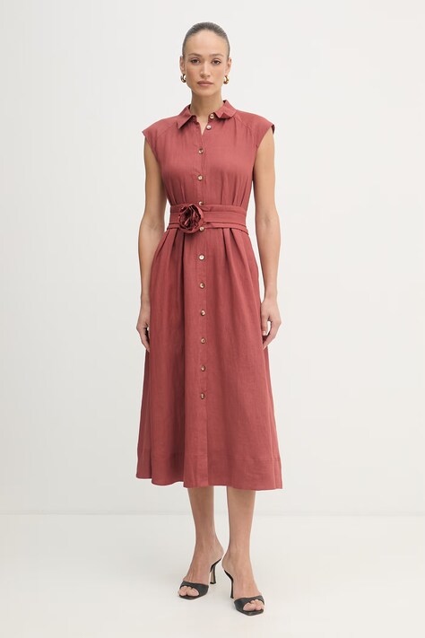 Marella сукня-сорочка лляна VENTO помаранчева однотонна