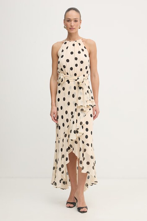 Marella sukienka z wiskozy FIERO beżowa w groszki