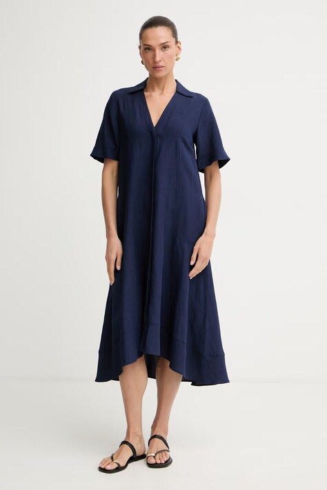Marella sukienka letnia z lnem Emme by Marella granatowa gładka 2615221082200